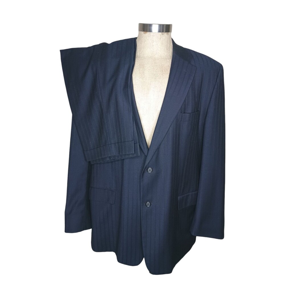 Henry Grethel Suit 50 L Blue Stripe Mens Jacket Pants 46x31 Wool Blend